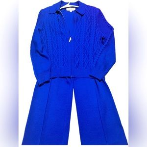 Women St John Blue Knit Zip Up Jacket Pant Set Size S or 6